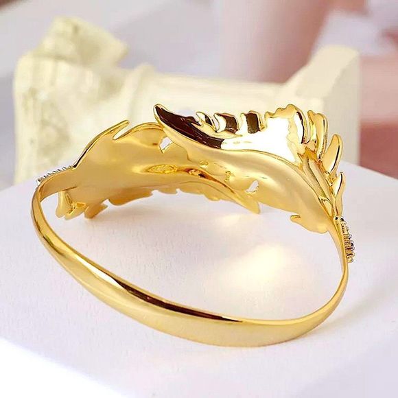 ALEXIS BITTAR Bypass Crystal Gold Leaf Cuff Bangle in Gold - Adjustable - Picture 4 of 9